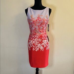 Tahari Arthur S Levine Elegant Floral Midi Dress - Red and White